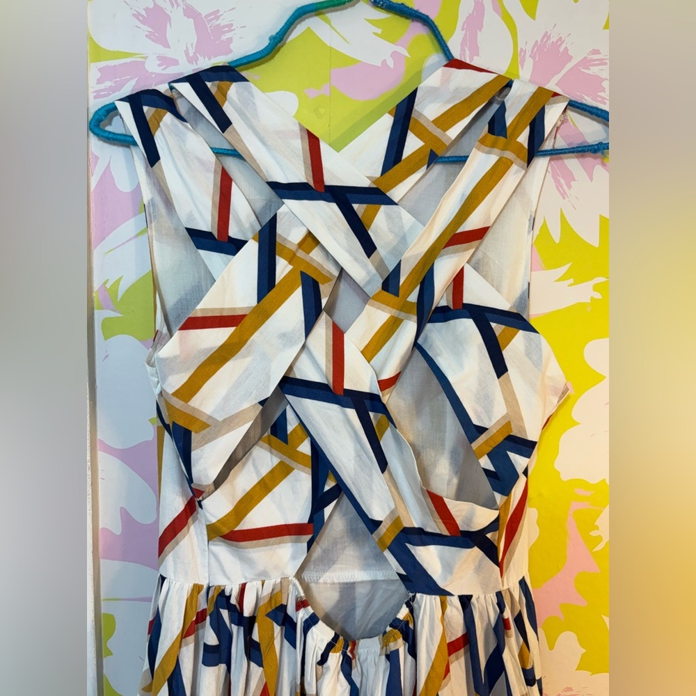 ModCloth Geometric Patterned Midi Flowy Dress with Criss Crossed Back - Picture 3 of 4